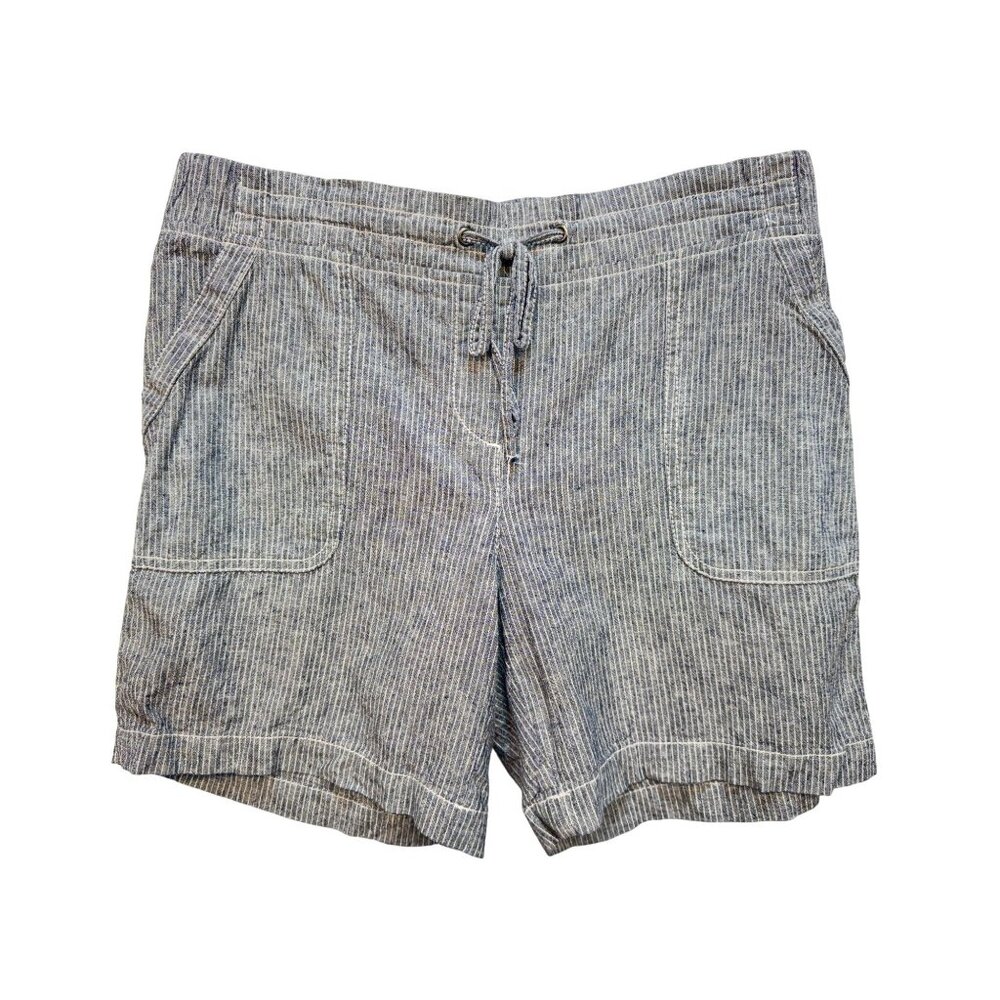 Talbots Womens Linen-Blend Shorts Size 6P Blue Striped Drawstring Lounge Summer